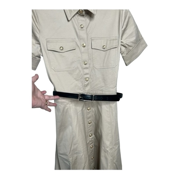 J.Crew Twill Khaki Snap Collared Fit Flare Shirtdress Size 00 BY839 NEW - Picture 5 of 15